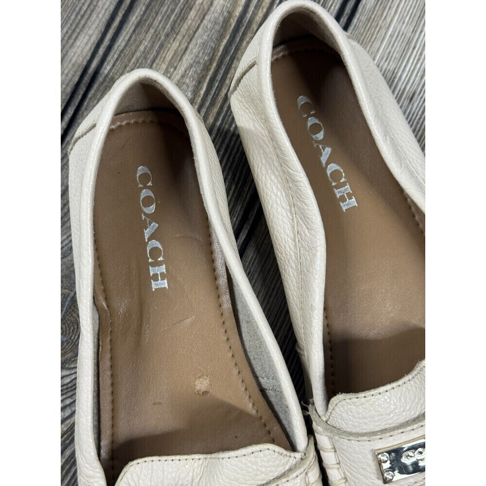 COACH Driving Loafers Fredrica Pebbled Leather Ivory Flats Slip On Womens 8B - Picture 10 of 12